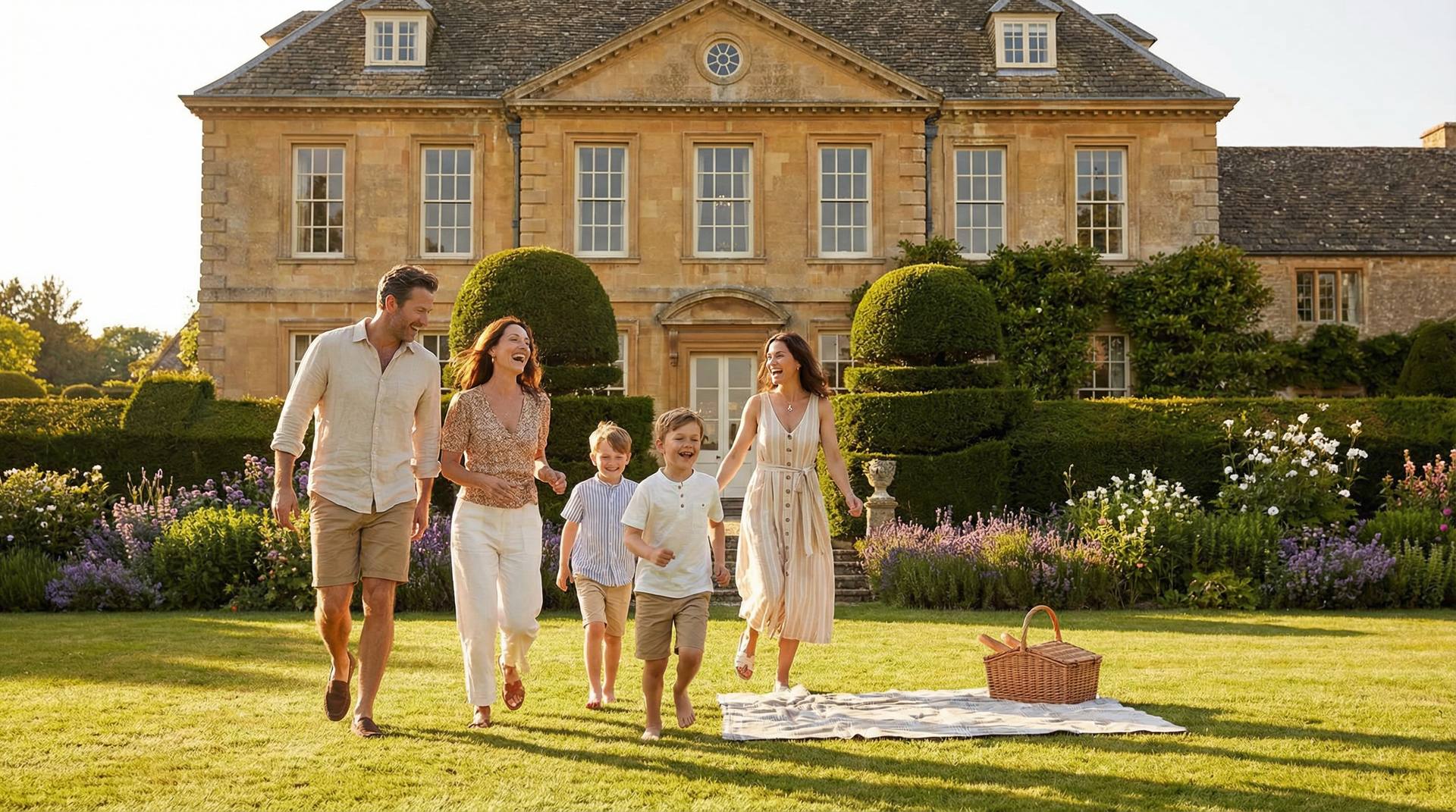 Family enjoying a day out at an English heritage estate